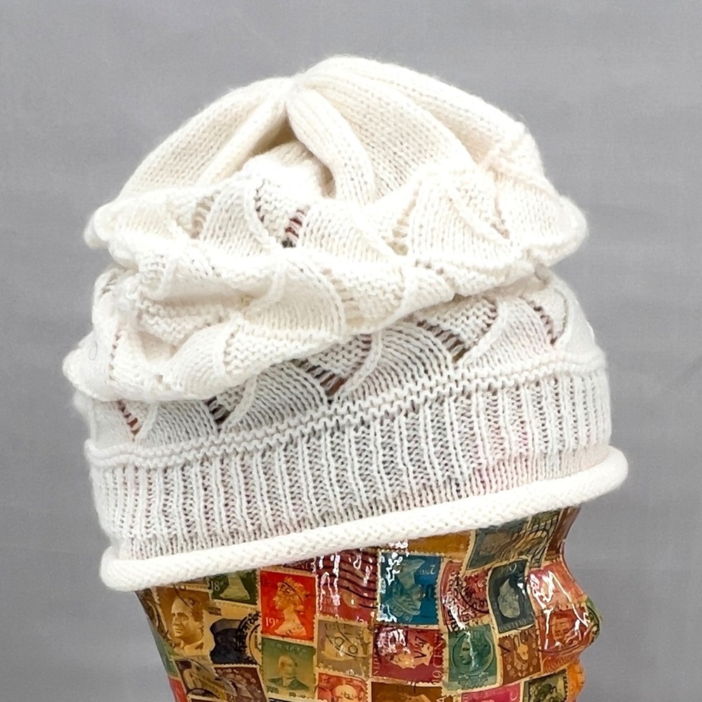 Charlotte Russe‎ Womens Slouchy Beanie Cream Ivory Pointelle Open Knit Hat OS